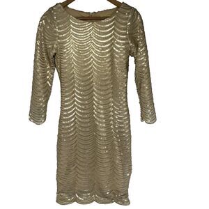 Gianni Bini Champagne Sequin Cocktail Dress Size XS Fitted Gold Formal Party